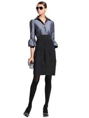 BCBG Max Azria Satin-Top Black Skirt Sheath Dress - Elegant Women's Dress 12